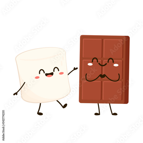 Marshmallow and chocolate cartoon. Dessert cartoon vector. Cute Marshmallow and chocolate mascot.