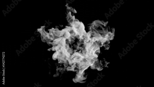 Circle of smoke or steam. Circle made of white smoke close-up on a black background.
