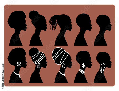 set of black hair style silhouettes
