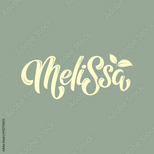 Melissa Vector Lettering Illustration. Template for logo, uniform, cover, poster, label, signboard, post card, banner, social media