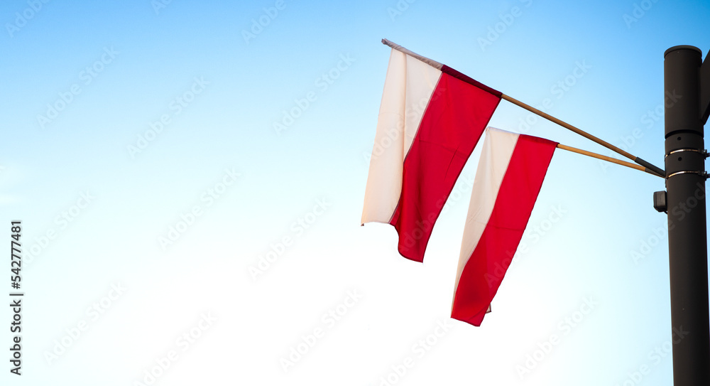 Polska flaga na maszcie, biało-czerwona flaga, Polska, 11 listopada, 3 maja, święto narodowe	 - obrazy, fototapety, plakaty 