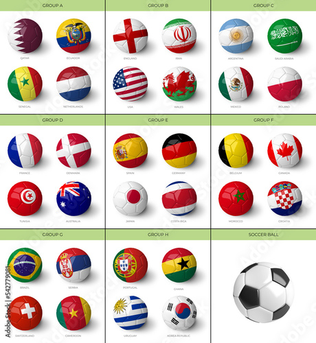 3D Balls with country flags on the white background of the Qatar 2022 world cup (ID: 542779081)