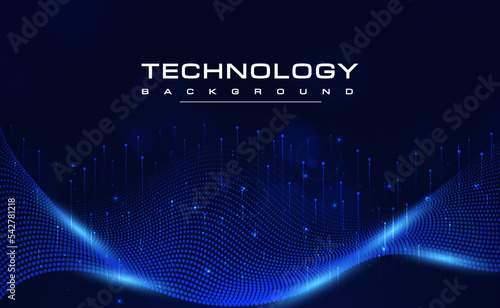 Digital technology blue background, online cyber technology algorithm, abstract wave circuit tech, innovation future, wifi internet network connection, Ai big data file storage, illustration vector