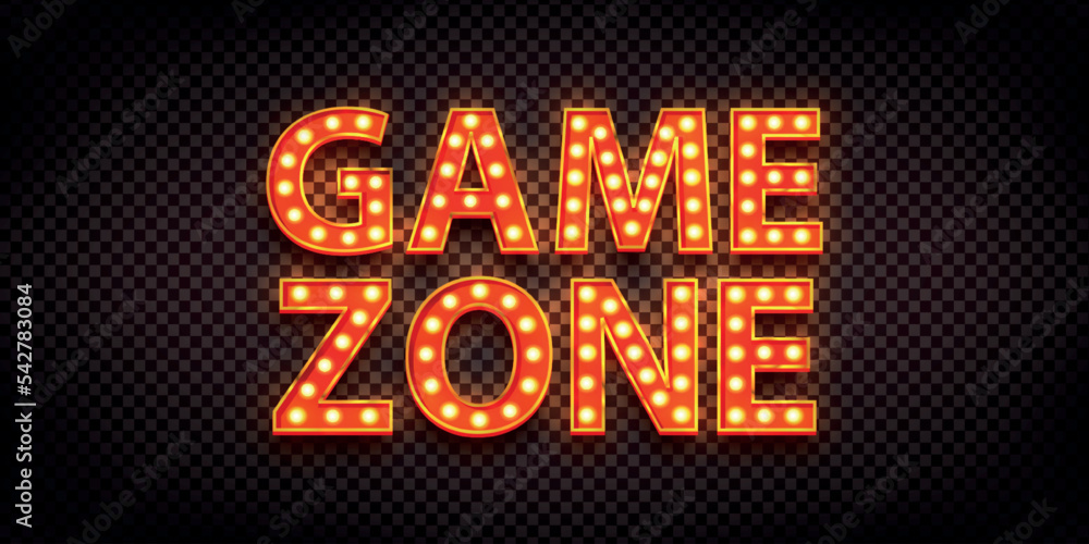 Vector realistic isolated neon marquee text of Game Zone on the transparent background. Vector realistic isolated neon marquee text of Game Zone on the transparent background.