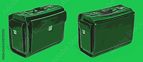 two suitcases on a green background as a concept of moving or escaping from persecution