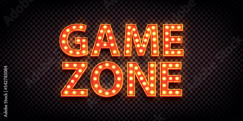 Vector realistic isolated neon marquee text of Game Zone on the transparent background.