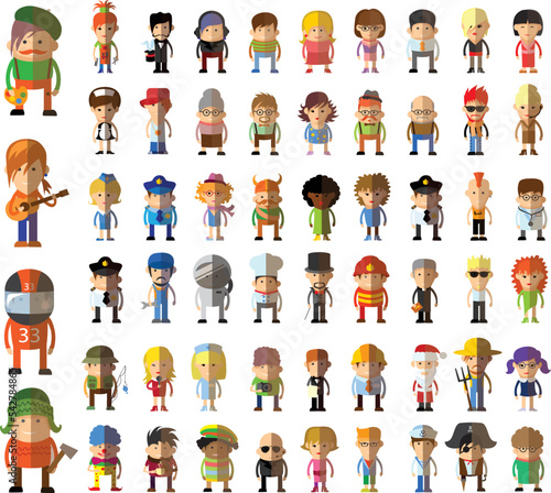 Big set of different professions flat cartoon characters. Group of workers isolated on white background.