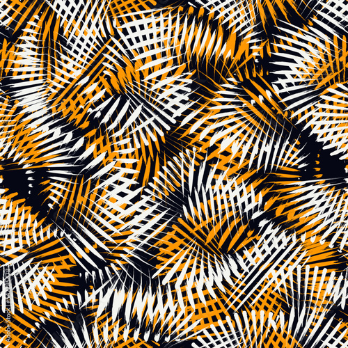 Paint brush smears seamless pattern. Grunge camouflage texture. Brushstrokes spotted print. Freehand design background. Trendy handdrawn ornament