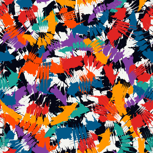 Abstract expressionism style seamless pattern. Hand drawn chaotic paint smears surface print. Freehand modern texture background. Handdrawn artistic design wallpaper
