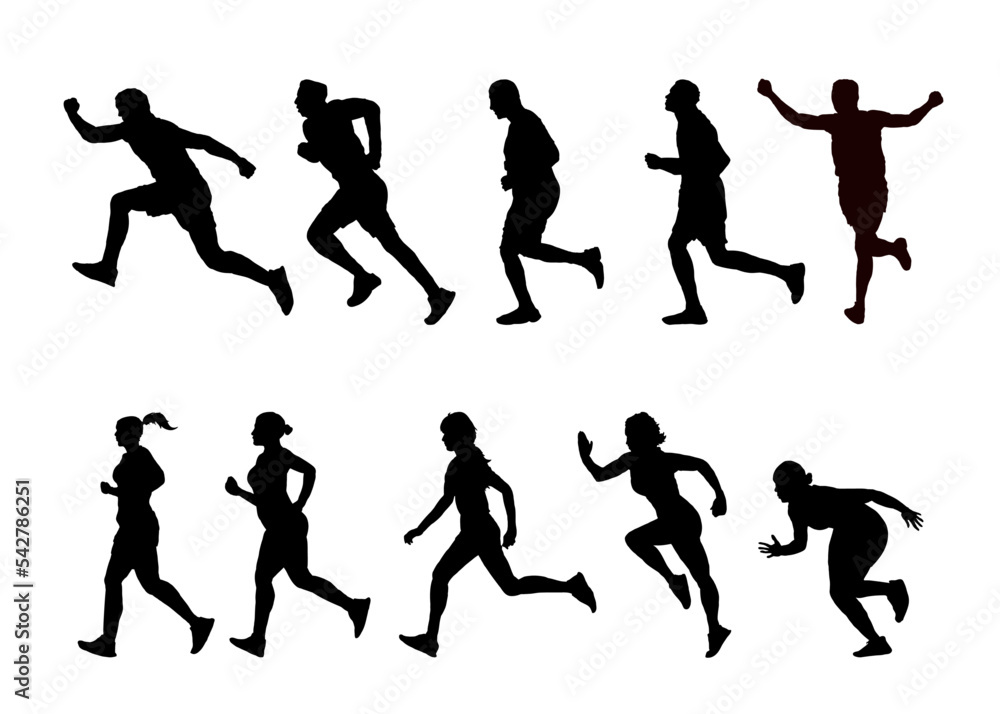 set of silhouette of a runner