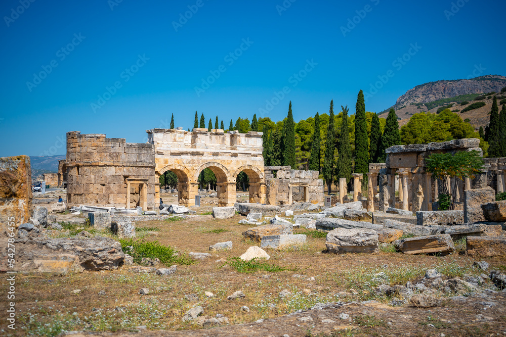 Ruins in ancient city of Hierapolis, Pamukkale, Turkey 