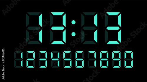 Time 13 13 hours. Vector set of electronic digits numbers font from a clock and a countdown timer. Watch and calculator display symbols