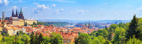 Summer cityscape, panorama, banner - view of the Hradcany historical district of Prague and castle complex Prague Castle, Czech Republic