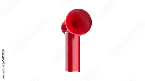 Red portable air horn on white background photo