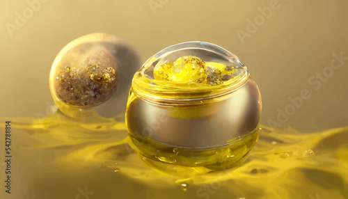 golden yellow bubble oil or serum isolated on yellow