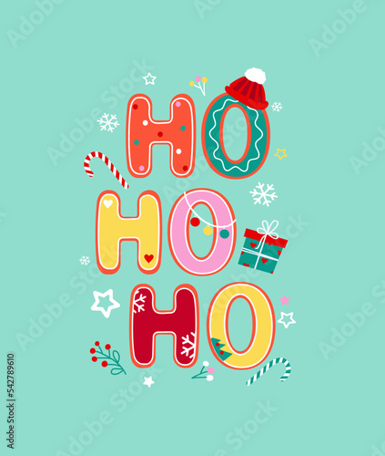 Ho ho ho and merry christmas card or banner . Vector illustration of gingerbread christmas.