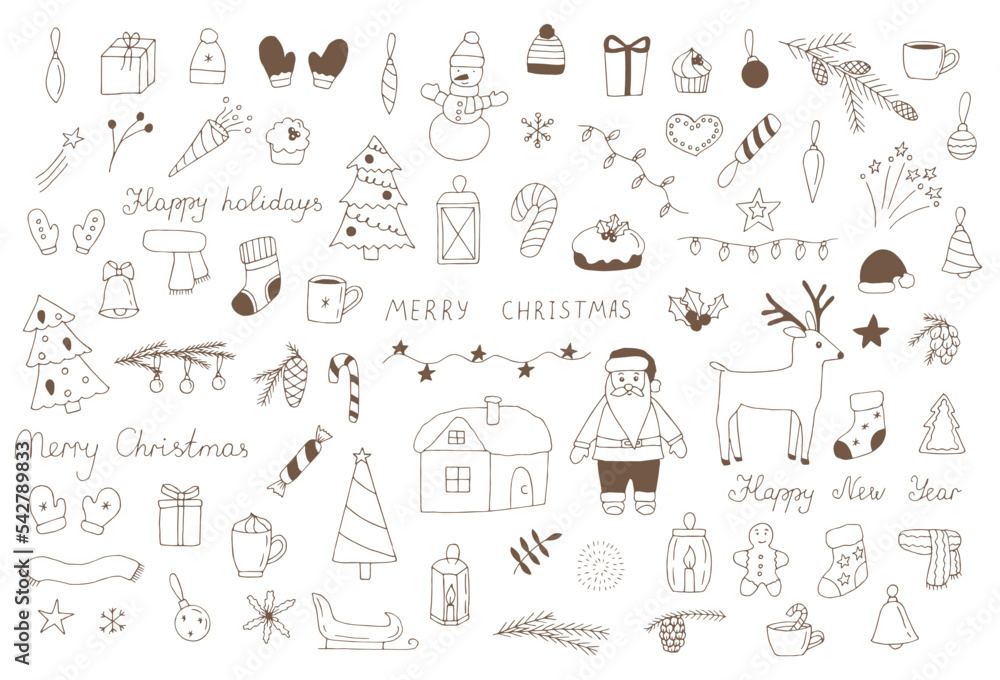 Christmas set vector illustration, hand drawing Christmas set vector illustration, hand drawing