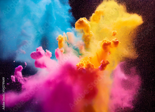 A colourful powder explosion on a black background 