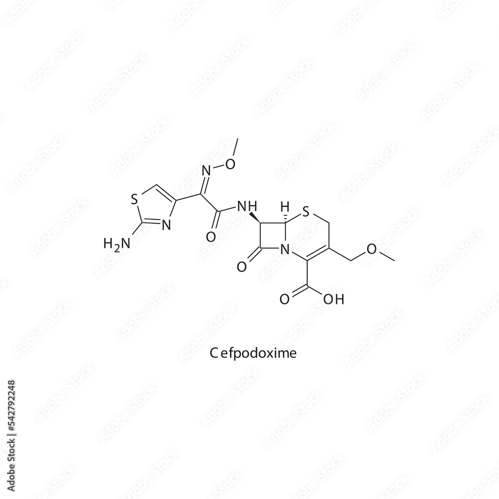 Cefpodoxime flat skeletal molecular structure 3rd generation