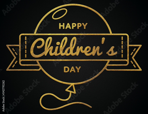 Happy children's day golden calligraphy design banner 