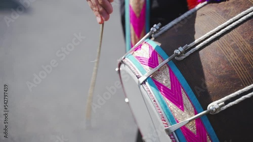 Indian ritual music and traditions. Close up Dhol photo