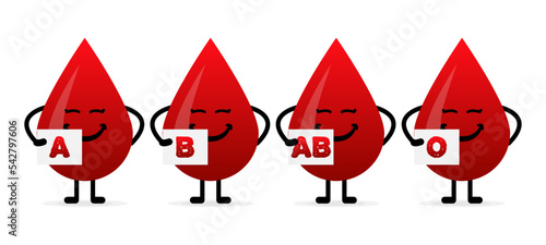 Blood group in the form of a drop of blood. Different blood types vector illustration. Blood test.