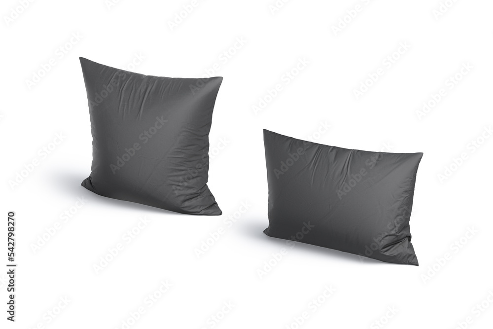 Blank black rectangular and square pillow mockup stand, side view Blank black rectangular and square pillow mockup stand, side view