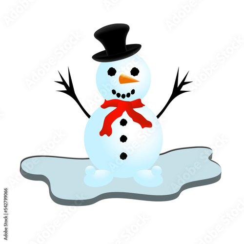 Snowman or snow woman standing on an ice floe