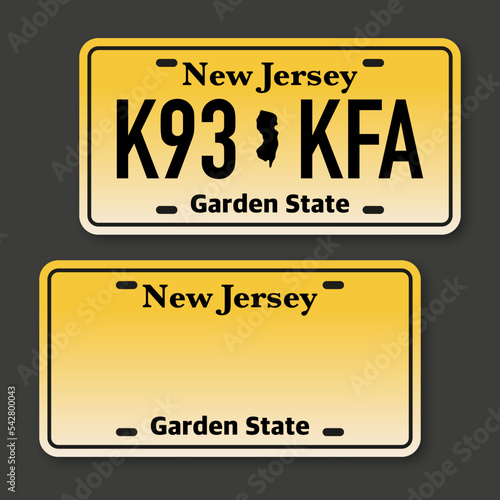 Retro car plate for banner design. New Jersey state. Isolated vector illustration. Business, icon set
