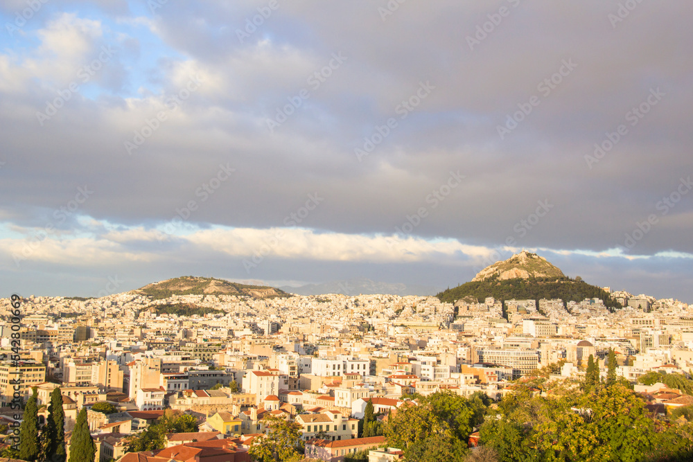 Beautiful view of the Lycabettus Hill in Athens, Greece