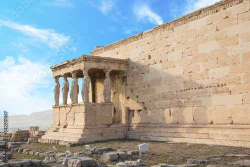 Beautiful view of the Acropolis and Erechtheion in Athens, Greece