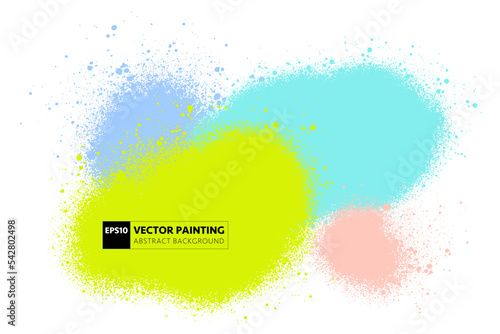Horizontal banner with copyspace and spray paint strokes various bright colors. Vector hand-drawn creative background.