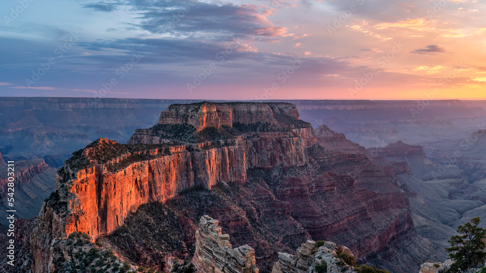 Sunset view of Wotans Throne at Cape Royal Point  - Grand Canyon national Park - North Rim
