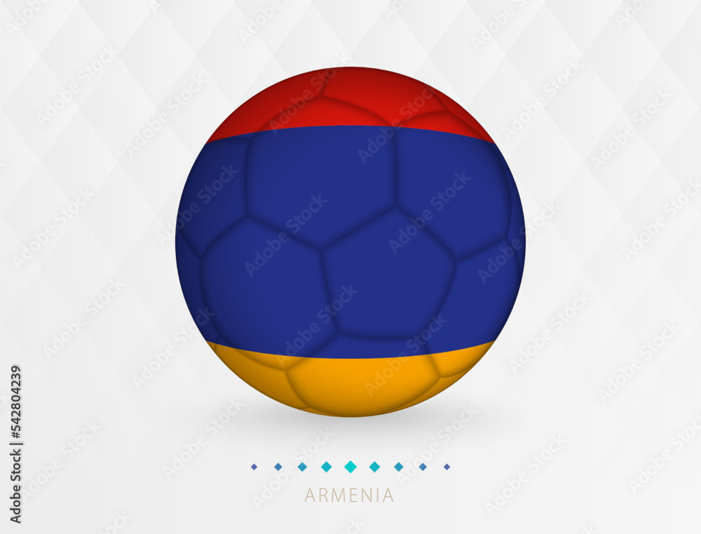 Football ball with Armenia flag pattern, soccer ball with flag of Armenia national team.