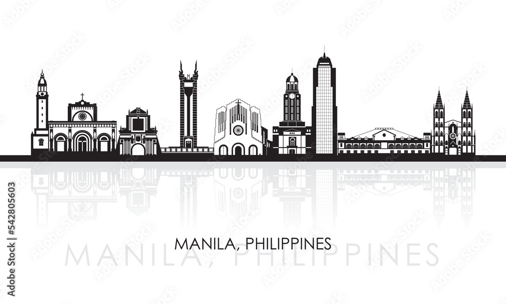 Silhouette Skyline panorama of city of Manila, Philippines  - vector illustration