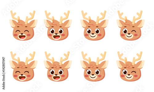 Fototapeta Naklejka Na Ścianę i Meble -  Set of cute happy reindeer avatar characters Vector