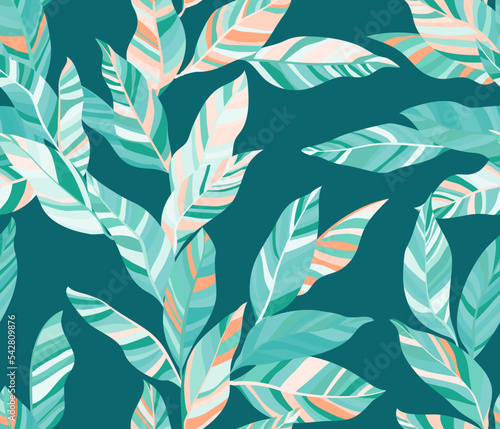 Striped leaves tree branches vector seamless pattern summer fasion textile pr...