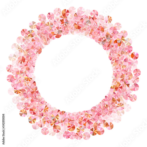 Blush pink tinsels confetti scatter vector composition. Rhythmic gymnastics dress sequins background. Luxury sparkling bead elements party decoration. Theater costume paillettes.
