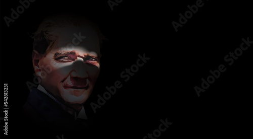 water color digital illustration Mustafa Kemal Atatürk's who is looking at the light in the darkness