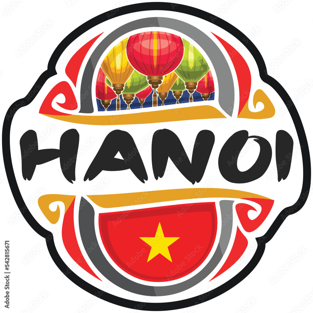 Hanoi Vietnam Flag Travel Souvenir Sticker Skyline Logo Badge Stamp Seal Emblem Vector SVG EPS