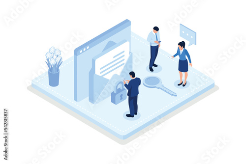 Characters using Cyber Security Services to Protect Personal Data. Online Payment Security, Cloud Shared Documents, Server Security and Data Protection Concept, isometric vector modern illustration © Alwie99d