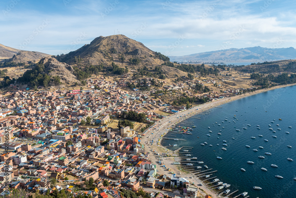 panoramic view of copacabana bolivian town