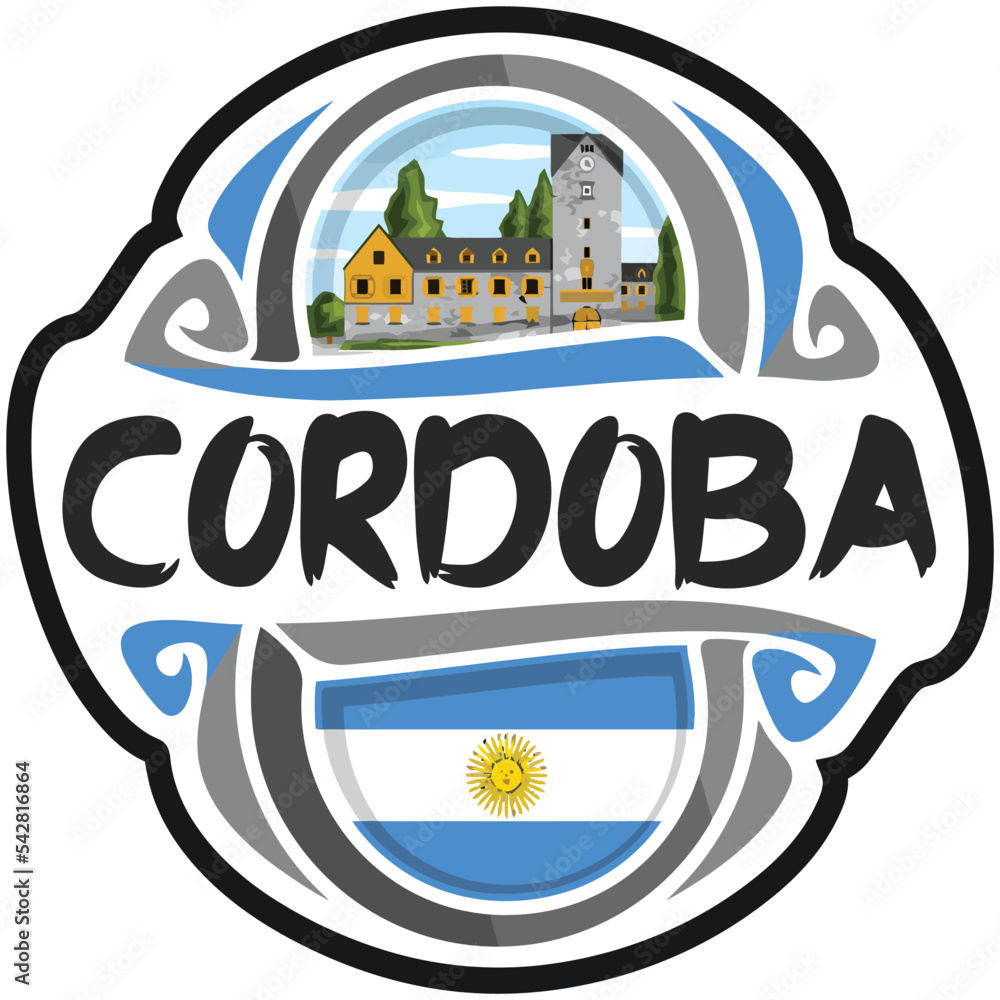Cordoba Argentina Flag Travel Souvenir Sticker Skyline Landmark Logo Badge Stamp Seal Emblem SVG EPS
