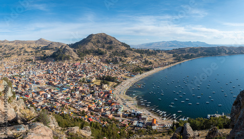 panoramic view of copacabana bolivian town photo