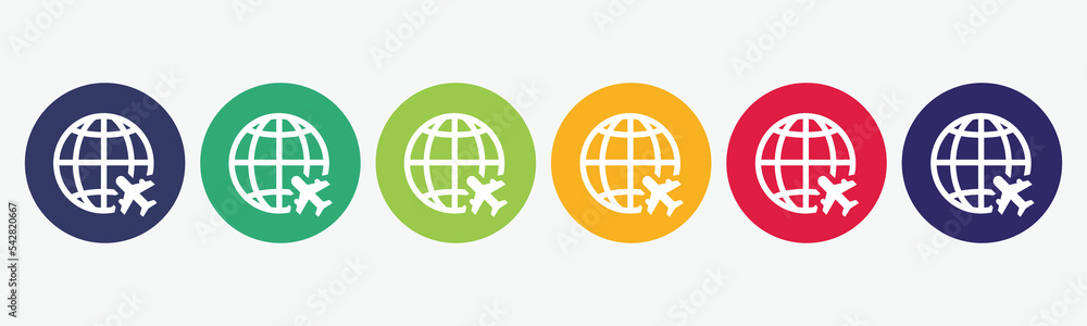 6 circles of buttons set with global transportation icon in different colors. Vector illustration. 6 circles of buttons set with global transportation icon in different colors. Vector illustration.