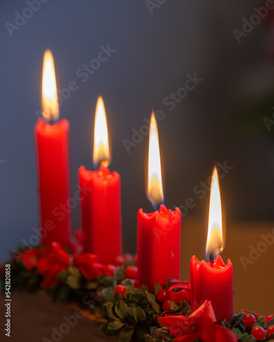 christmas candles and red rose