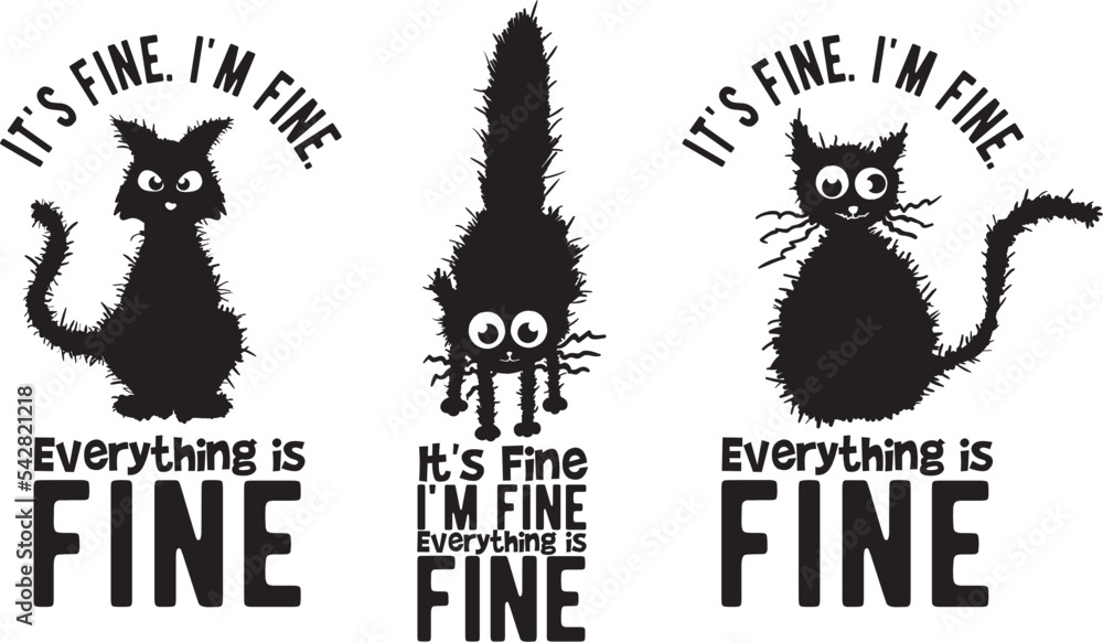 Christmas Black Cat It's Fine I'm Fine Everything Is Fine T-Shirt...