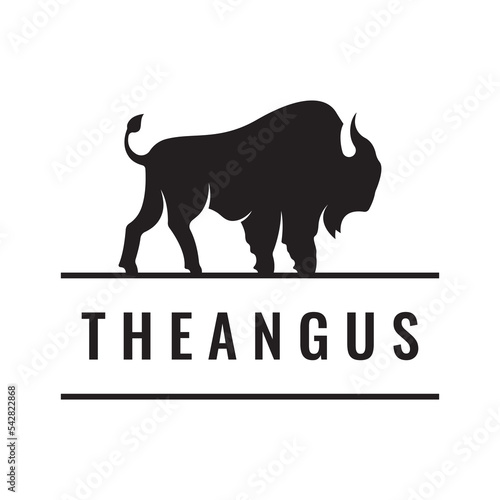 Bison silhouette design logo, retro angus, wild buffalo isolated background. Template vector.