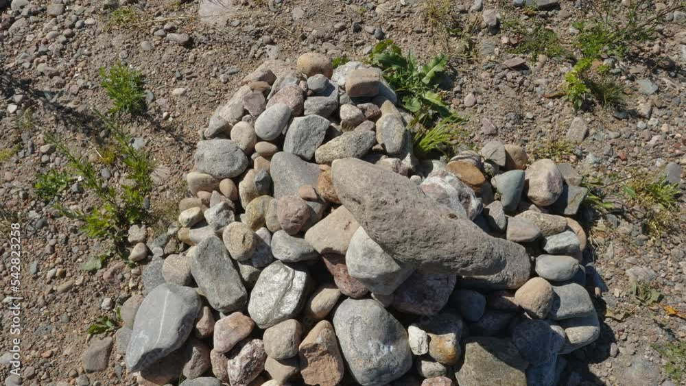 Top view of the rocks piled up on the ground in the mountain top in Estonia Top view of the rocks piled up on the ground in the mountain top in Estonia