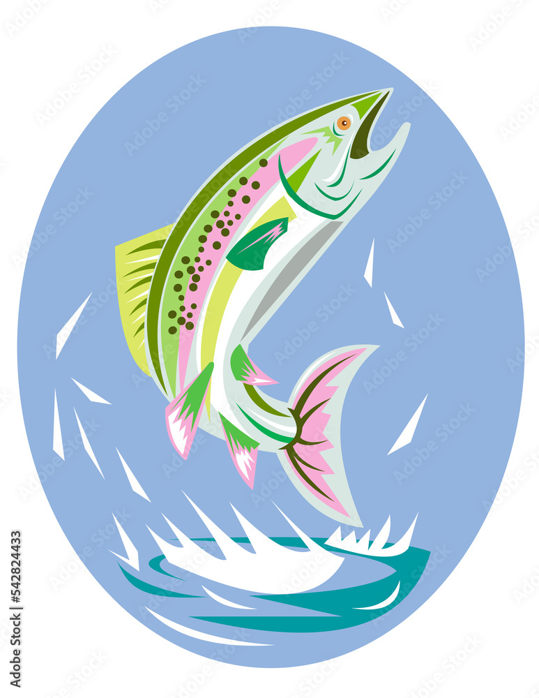 illustration of a trout fish jumping done in retro style illustration of a trout fish jumping done in retro style